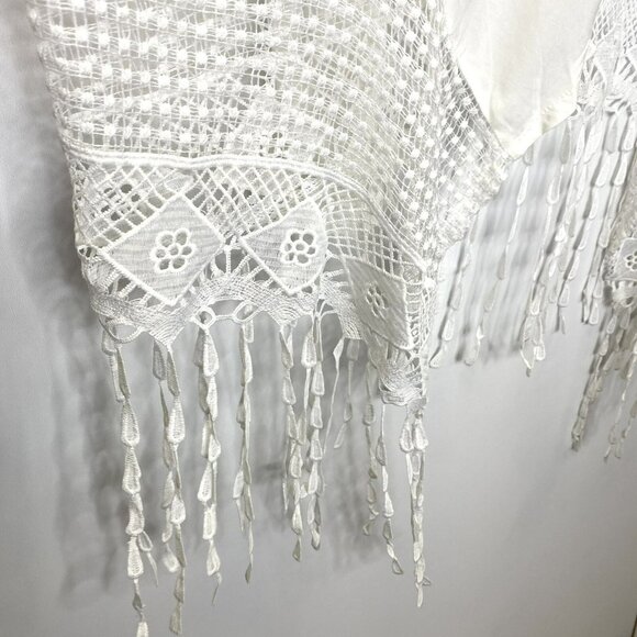 XCVI Open Cardigan Sweater Womens Size Medium White Lightweight Boho Fringe - Picture 3 of 6